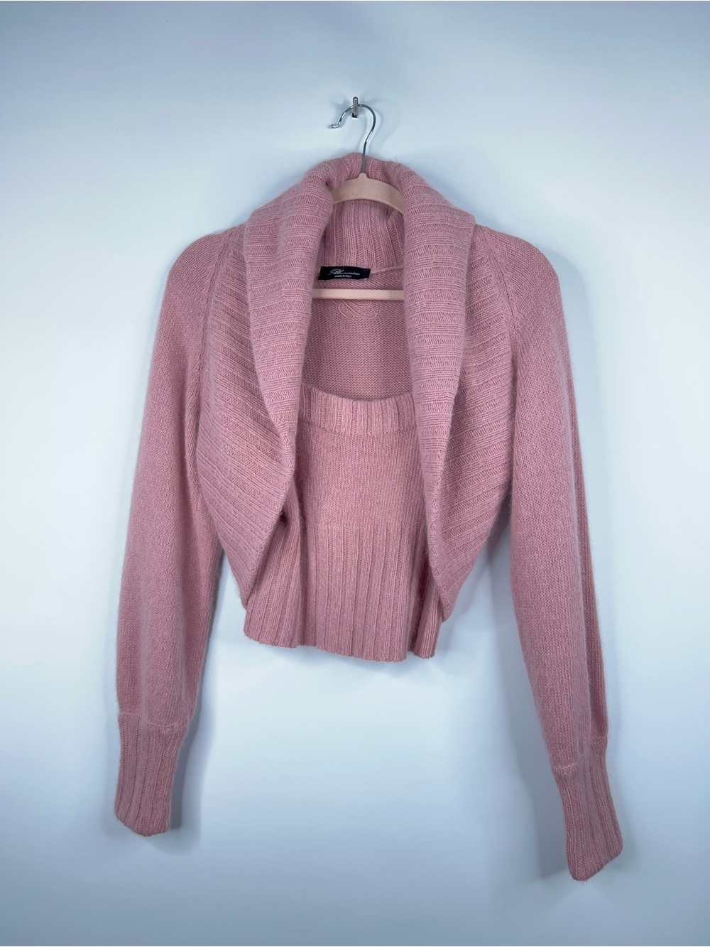 Blumarine Pink Knit Twin Set Shrug Cardigan Crop Tank Top Cashmere Coquette